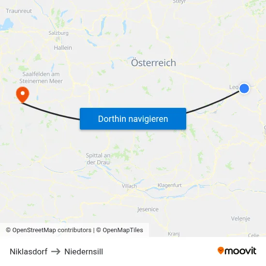 Niklasdorf to Niedernsill map