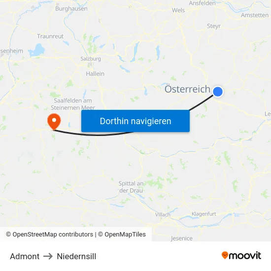 Admont to Niedernsill map