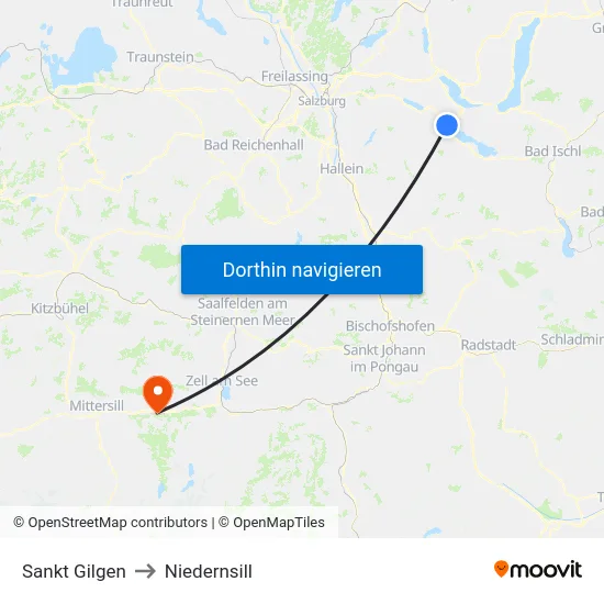 Sankt Gilgen to Niedernsill map
