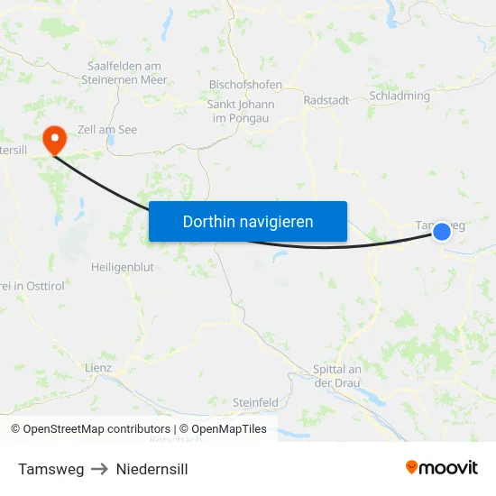 Tamsweg to Niedernsill map