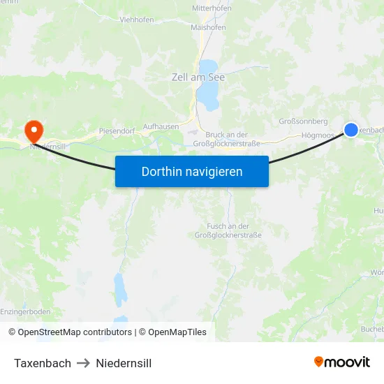 Taxenbach to Niedernsill map