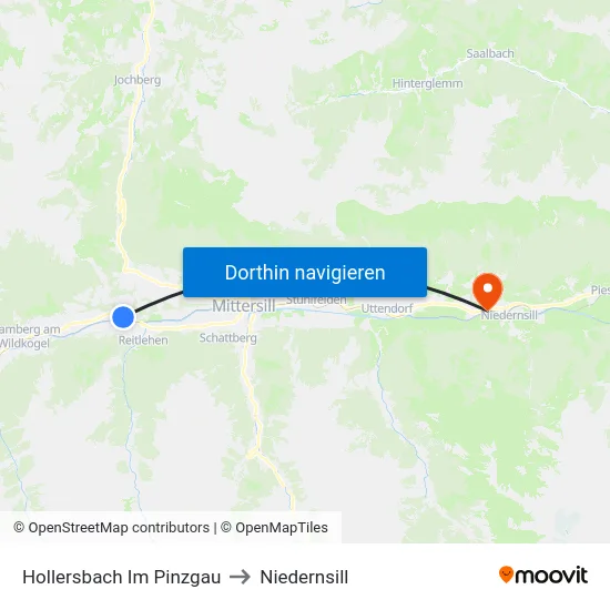 Hollersbach Im Pinzgau to Niedernsill map
