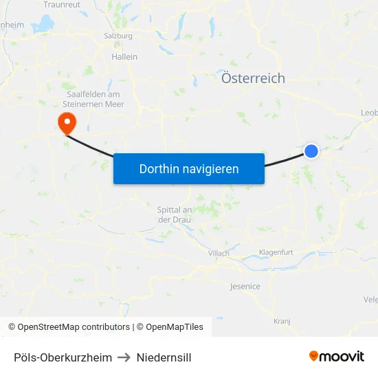 Pöls-Oberkurzheim to Niedernsill map