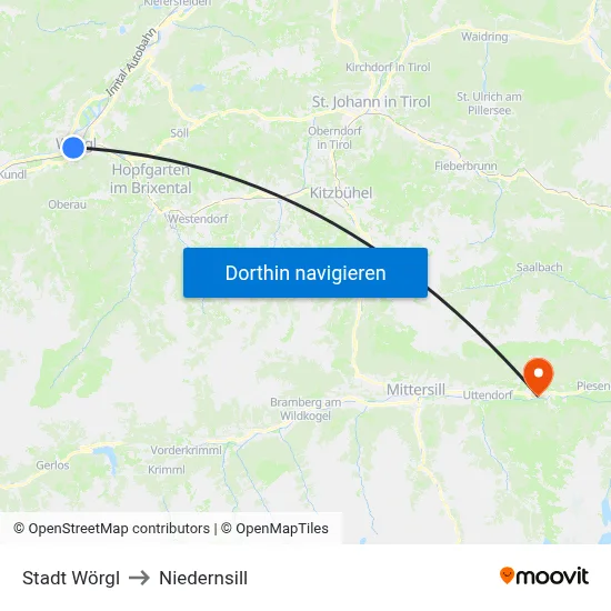 Stadt Wörgl to Niedernsill map