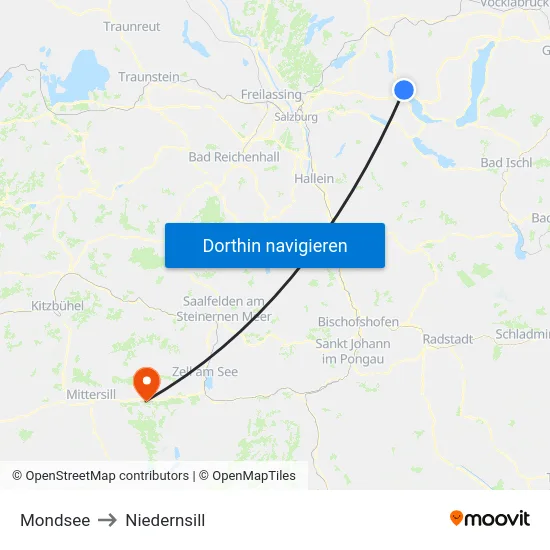 Mondsee to Niedernsill map