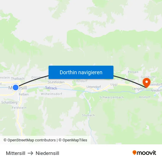 Mittersill to Niedernsill map