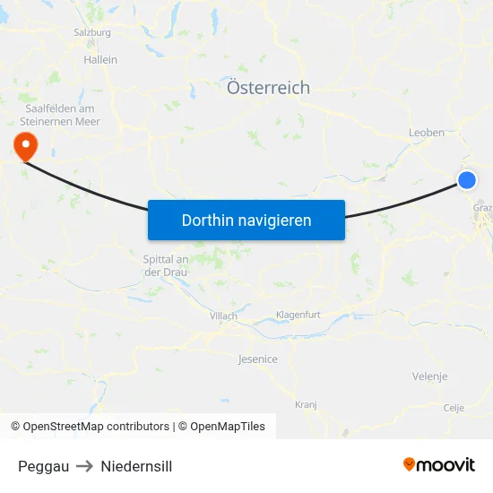 Peggau to Niedernsill map