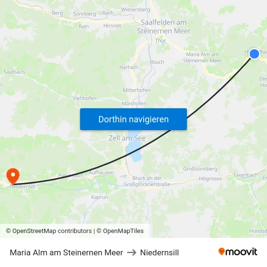 Maria Alm am Steinernen Meer to Niedernsill map