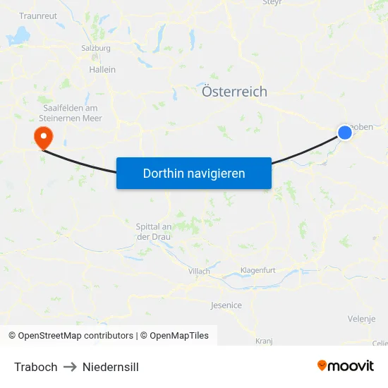 Traboch to Niedernsill map