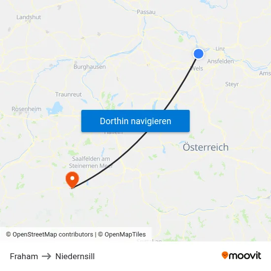 Fraham to Niedernsill map