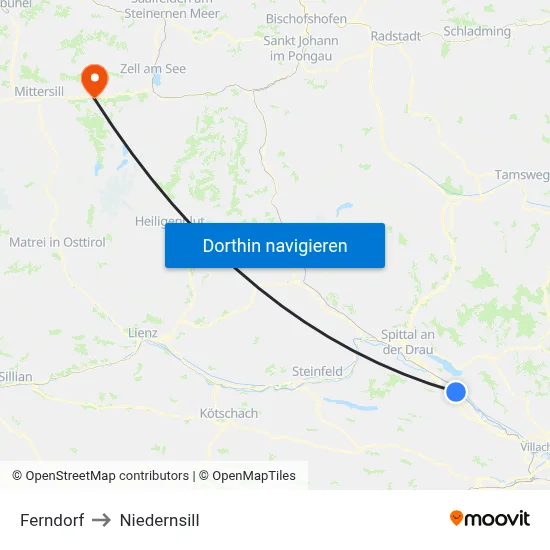 Ferndorf to Niedernsill map