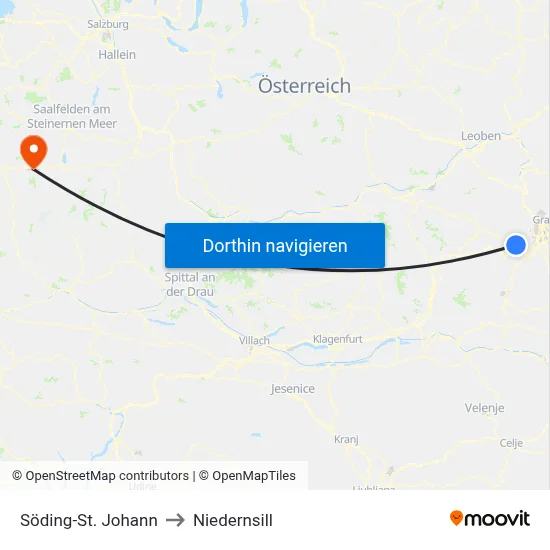 Söding-St. Johann to Niedernsill map