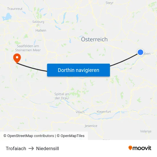 Trofaiach to Niedernsill map