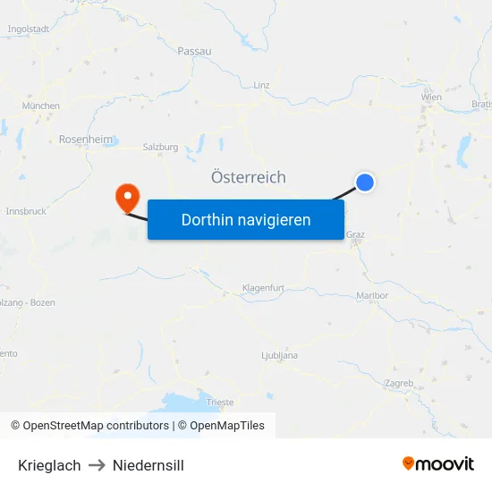 Krieglach to Niedernsill map