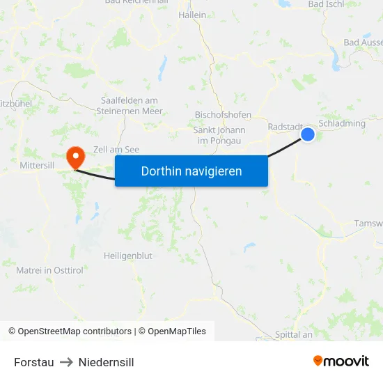 Forstau to Niedernsill map