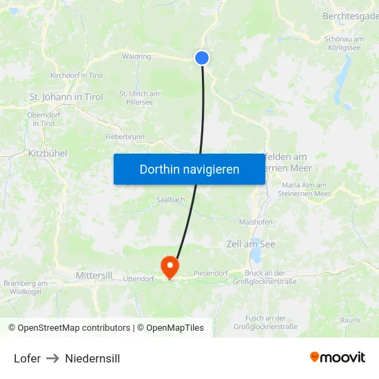 Lofer to Niedernsill map