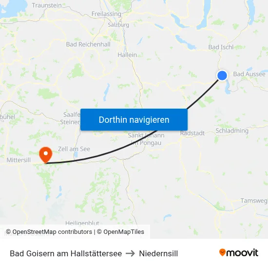 Bad Goisern am Hallstättersee to Niedernsill map