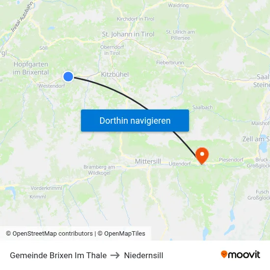 Gemeinde Brixen Im Thale to Niedernsill map