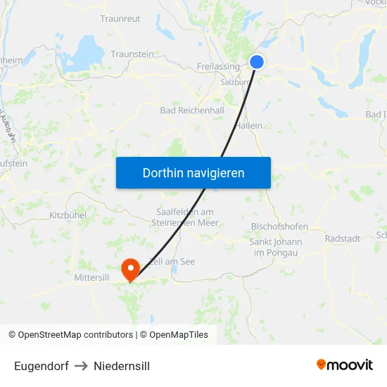 Eugendorf to Niedernsill map