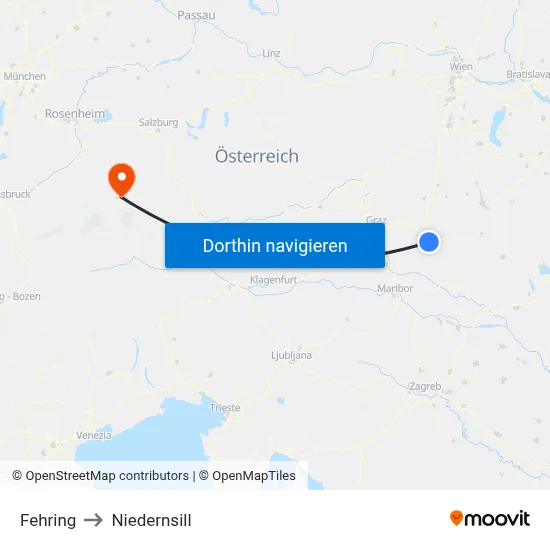 Fehring to Niedernsill map