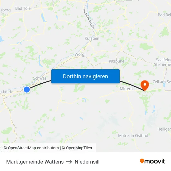 Marktgemeinde Wattens to Niedernsill map