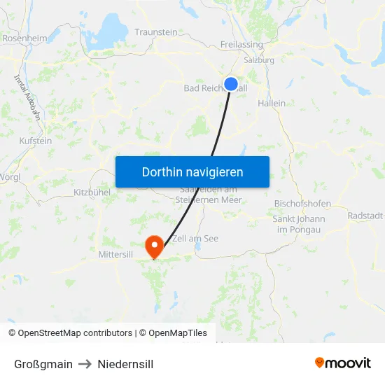 Großgmain to Niedernsill map