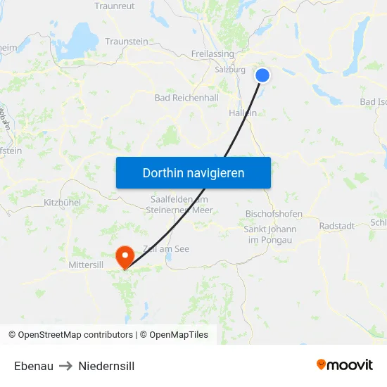 Ebenau to Niedernsill map