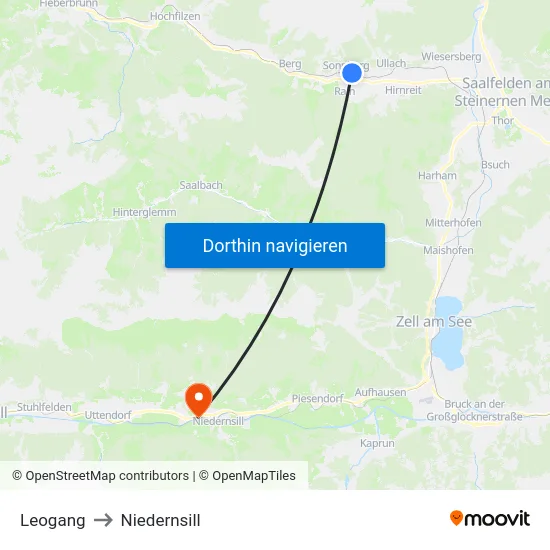 Leogang to Niedernsill map