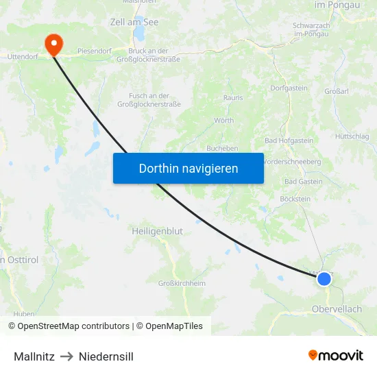 Mallnitz to Niedernsill map