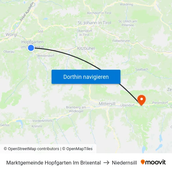 Marktgemeinde Hopfgarten Im Brixental to Niedernsill map
