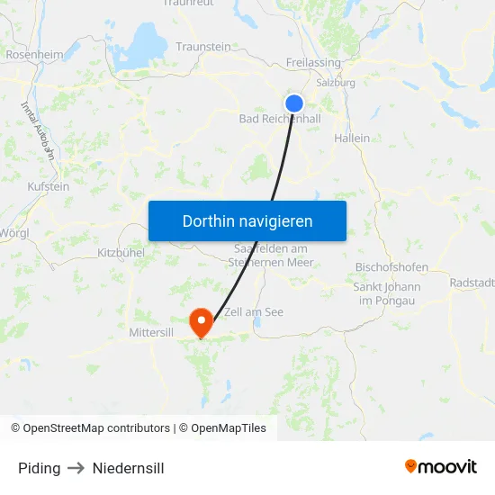 Piding to Niedernsill map
