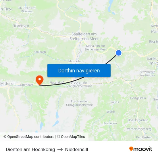 Dienten am Hochkönig to Niedernsill map