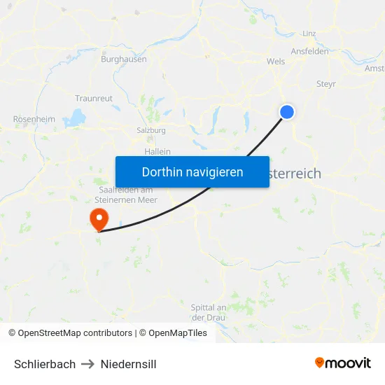 Schlierbach to Niedernsill map