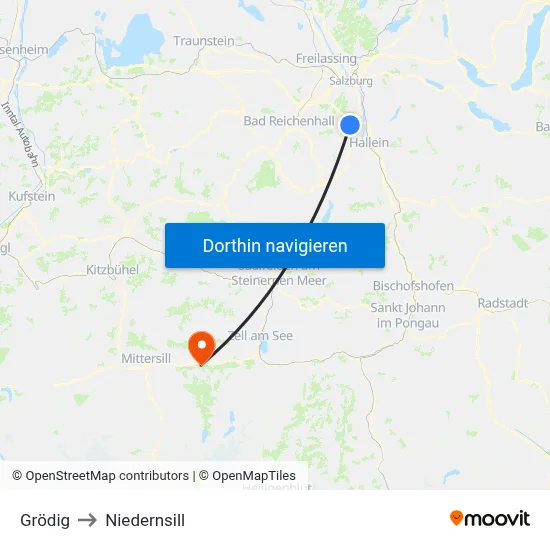 Grödig to Niedernsill map