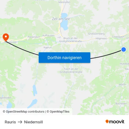 Rauris to Niedernsill map