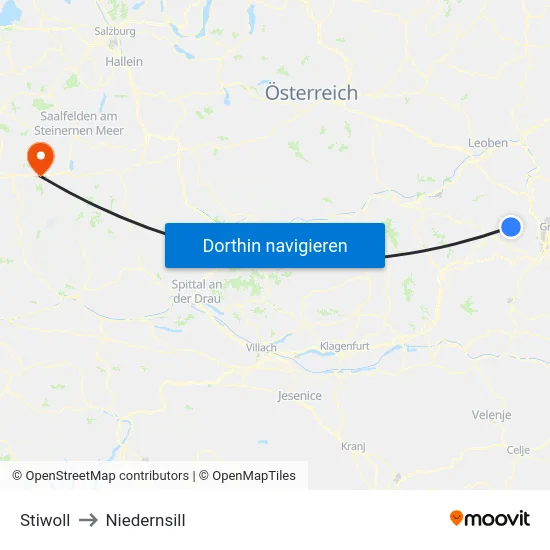 Stiwoll to Niedernsill map