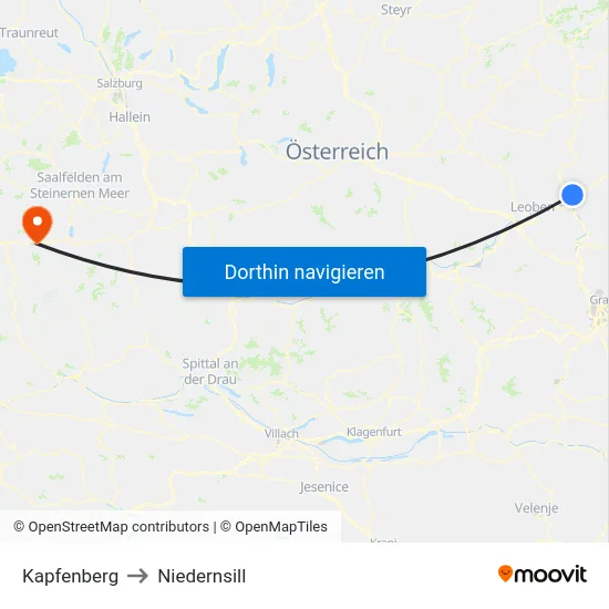 Kapfenberg to Niedernsill map