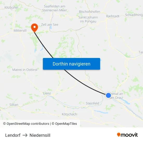 Lendorf to Niedernsill map