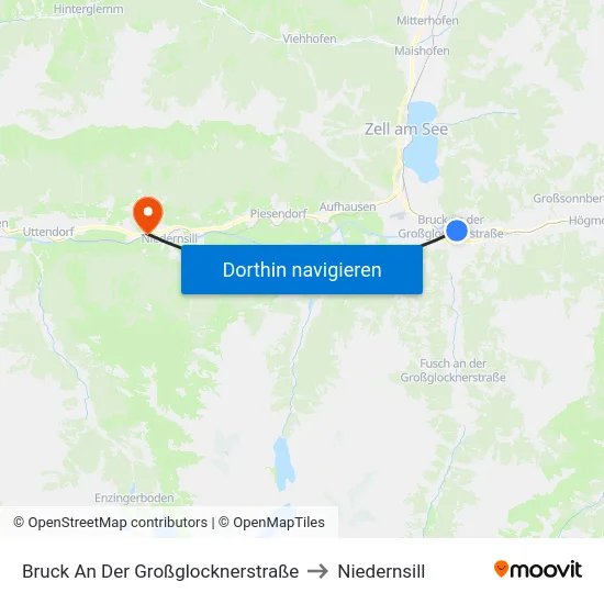 Bruck An Der Großglocknerstraße to Niedernsill map