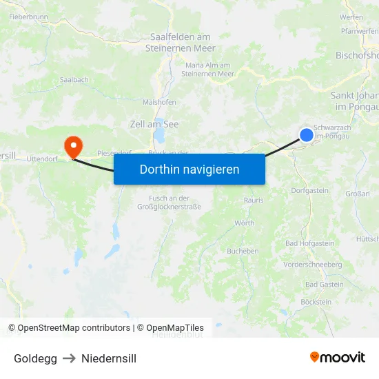 Goldegg to Niedernsill map