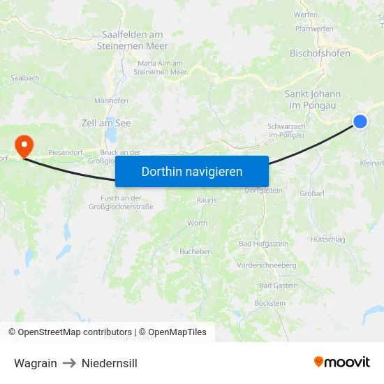 Wagrain to Niedernsill map