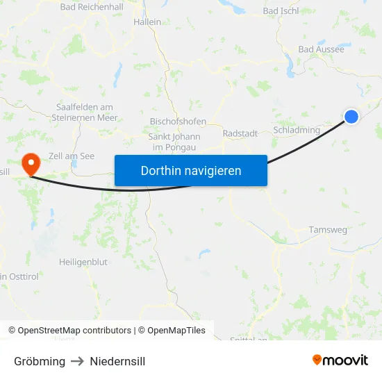 Gröbming to Niedernsill map
