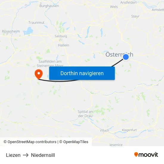 Liezen to Niedernsill map