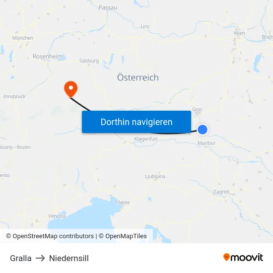 Gralla to Niedernsill map