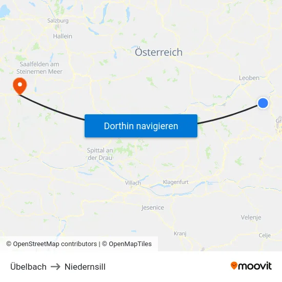 Übelbach to Niedernsill map