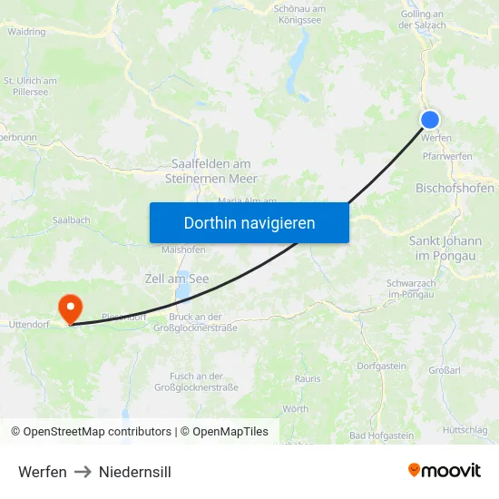 Werfen to Niedernsill map