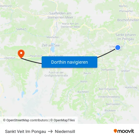 Sankt Veit Im Pongau to Niedernsill map