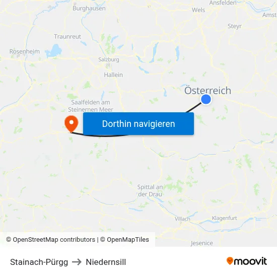 Stainach-Pürgg to Niedernsill map