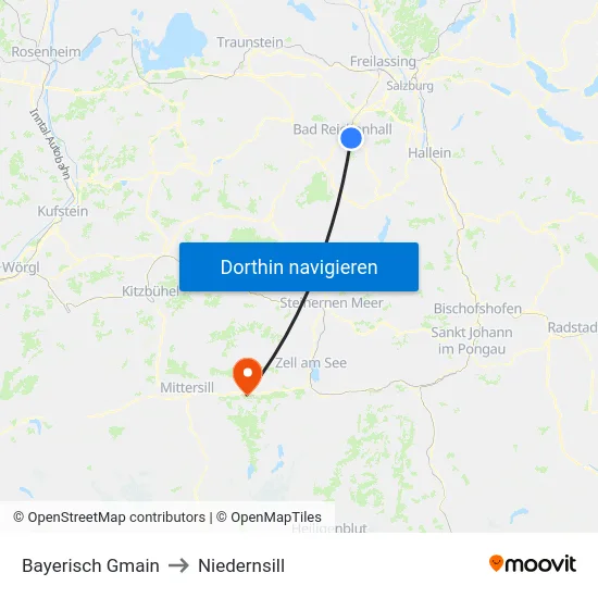 Bayerisch Gmain to Niedernsill map
