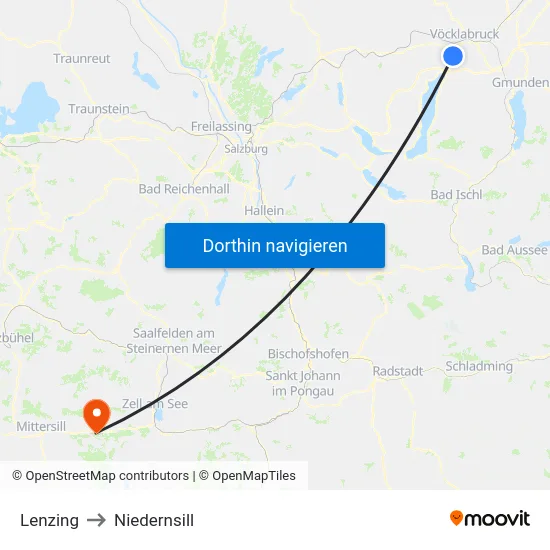 Lenzing to Niedernsill map